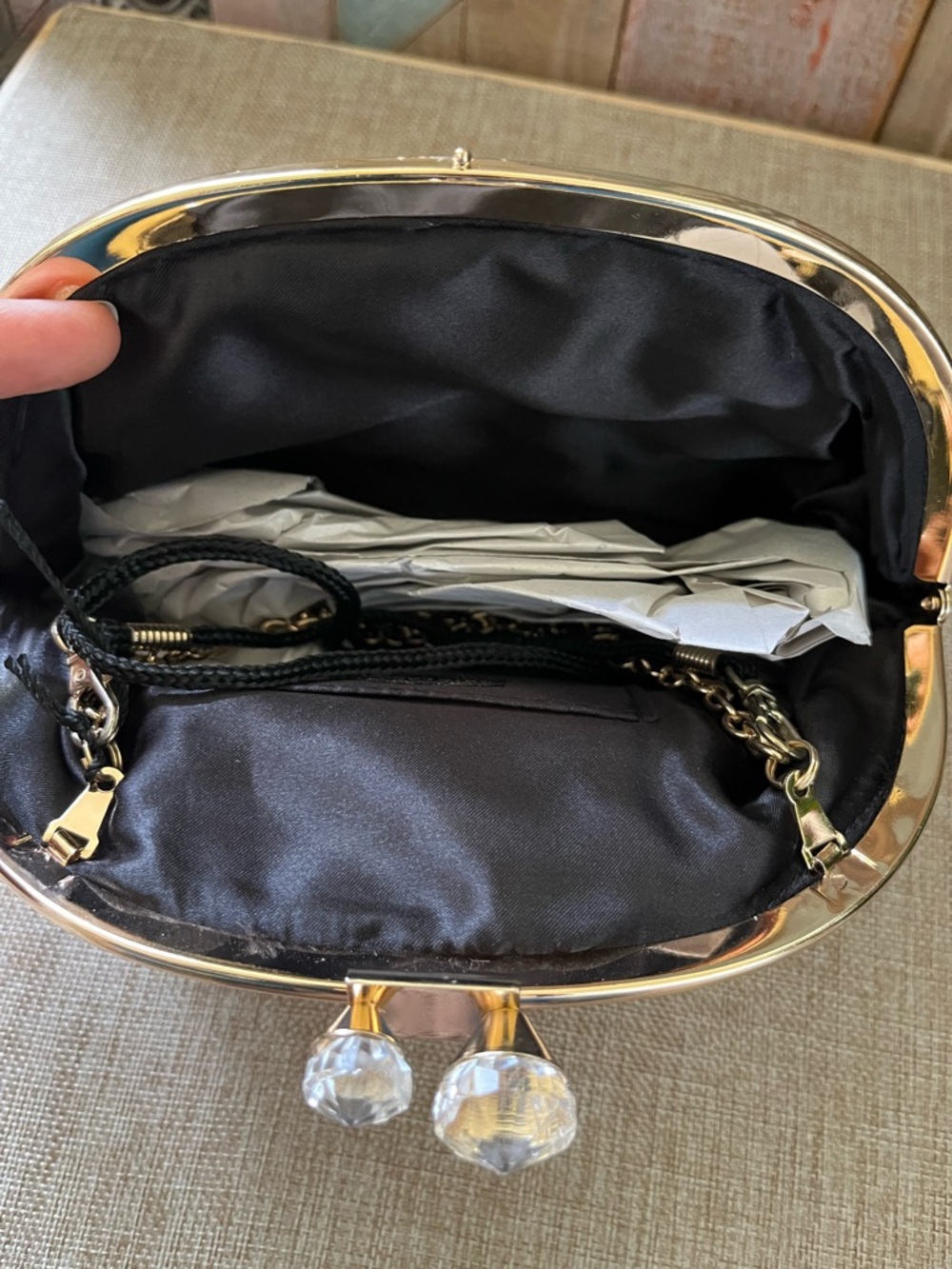 Kate Landry Black Pleated Clutch with Gold Frame - Picture 7 of 8